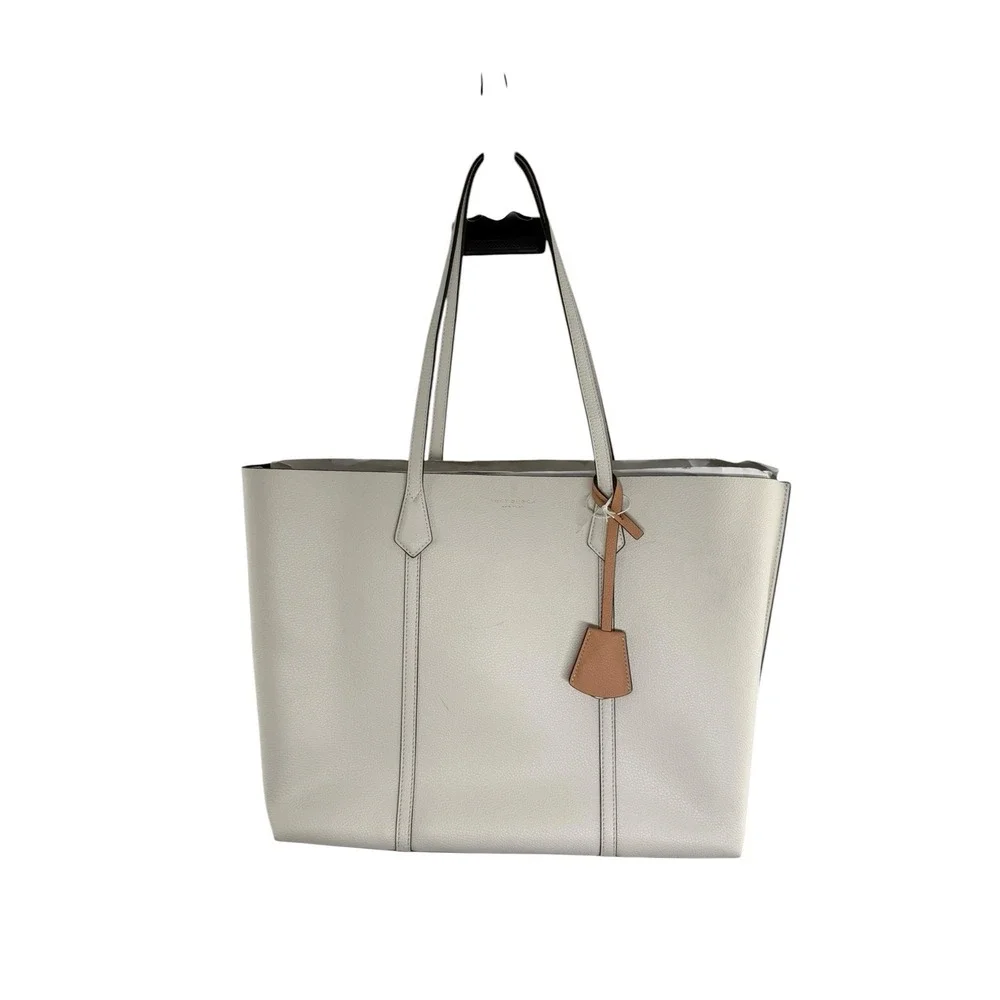 Tory Burch Perry Triple Compartment Tote Bag Leather Ivory $398 FLAWS